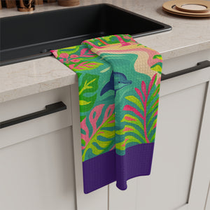 Tropical Microfiber Coffee/Tea Towel ~ Jumping Dolphins, Purple