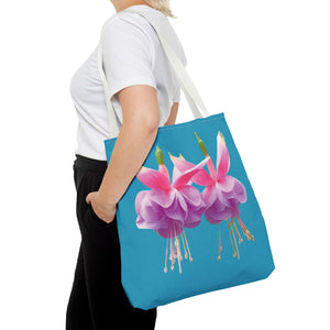 Two Fuschsias Tropical Flower Tote Bag/Turquoise - 3 Sizes