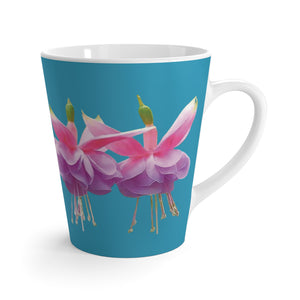 Latte White Mug, Floral - Tropical Fuschsias/Turquoise