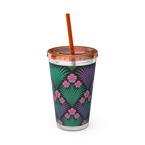 Tropical Tumbler with Straw | 16 oz: Midnight Hibiscus Deco, Pink