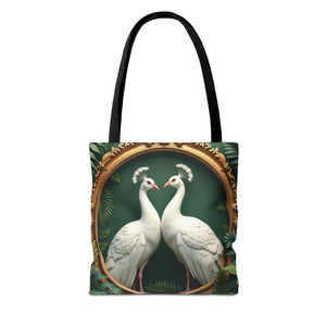 Framed White Peacocks Tote Bag - 3 Sizes