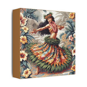 Tropical Wall Art ~ Hawaiian Hula Dancer Satin Canvas Print, Lt. Brown