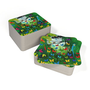 Bulk Hardboard Coffee Coasters — Colorful Parrots & Butterflies (Set of 50/100)