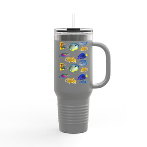 School of Fish/White Insulated Travel Mug - 40oz - Perfect for Outdoor Adventures