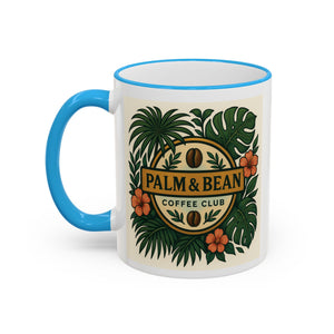 Accent Rim & Handle Coffee Mug — Palm & Bean Coffee Club Logo
