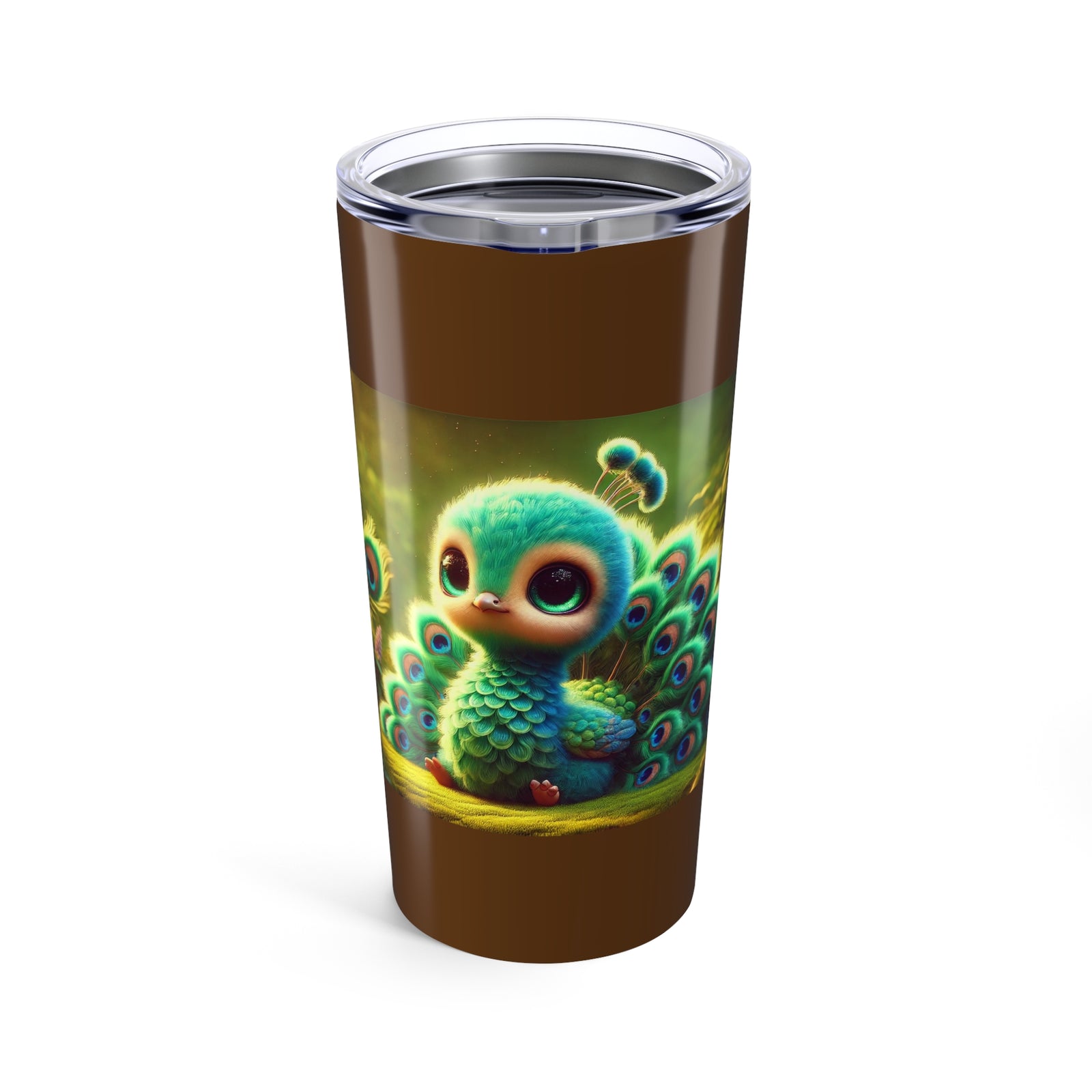 20oz Tropical Glossy Tumbler, Stainless Steel / Baby Peacock, Dark Brown