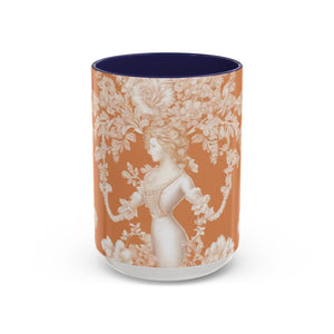 Accent Color Coffee Mug (11, 15oz), Pearl Lady Toile/Melon
