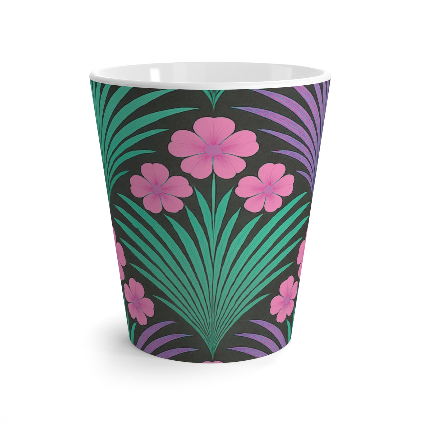 Latte White Mug - Midnight Hibiscus Deco/Pink