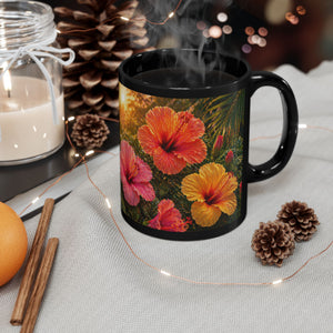 Tropical Hibiscus Sunset Mug — Floral Black Coffee Cup (11oz/15oz)