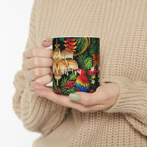 White Ceramic Mug — Holllywood Regency Parrot (11oz, 15oz)