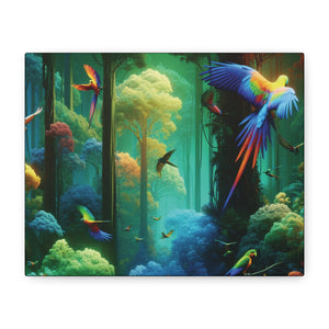Tropical Parrots Canvas Wall Art — Vibrant Flight School Jungle Scene Matte