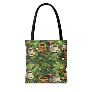 Tropical Hummingbirds & Coffee Tote Bag, Black - 3 Sizes