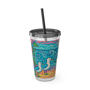 Tropical Tumbler with Straw | 16 oz: Beach Seagulls