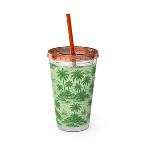 Tropical Tumbler with Straw | 16 oz: Faraway Toile/Green