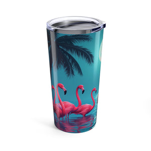 20oz Tropical Glossy Tumbler, Stainless Steel / Moonlit Mermaid and Flamingos