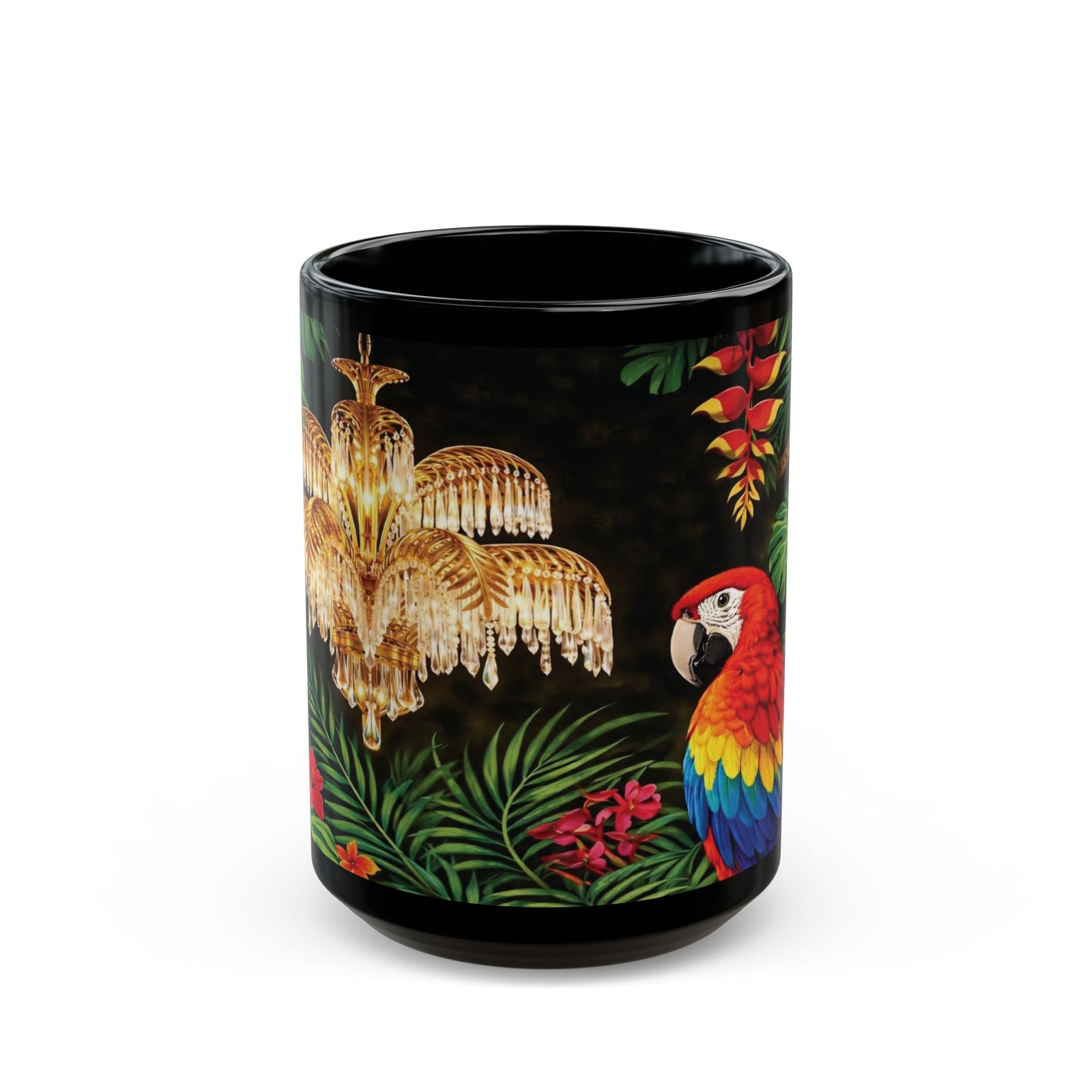Tropical Parrot Black Mug – Colorful Macaw Coffee Cup (11oz/15oz)