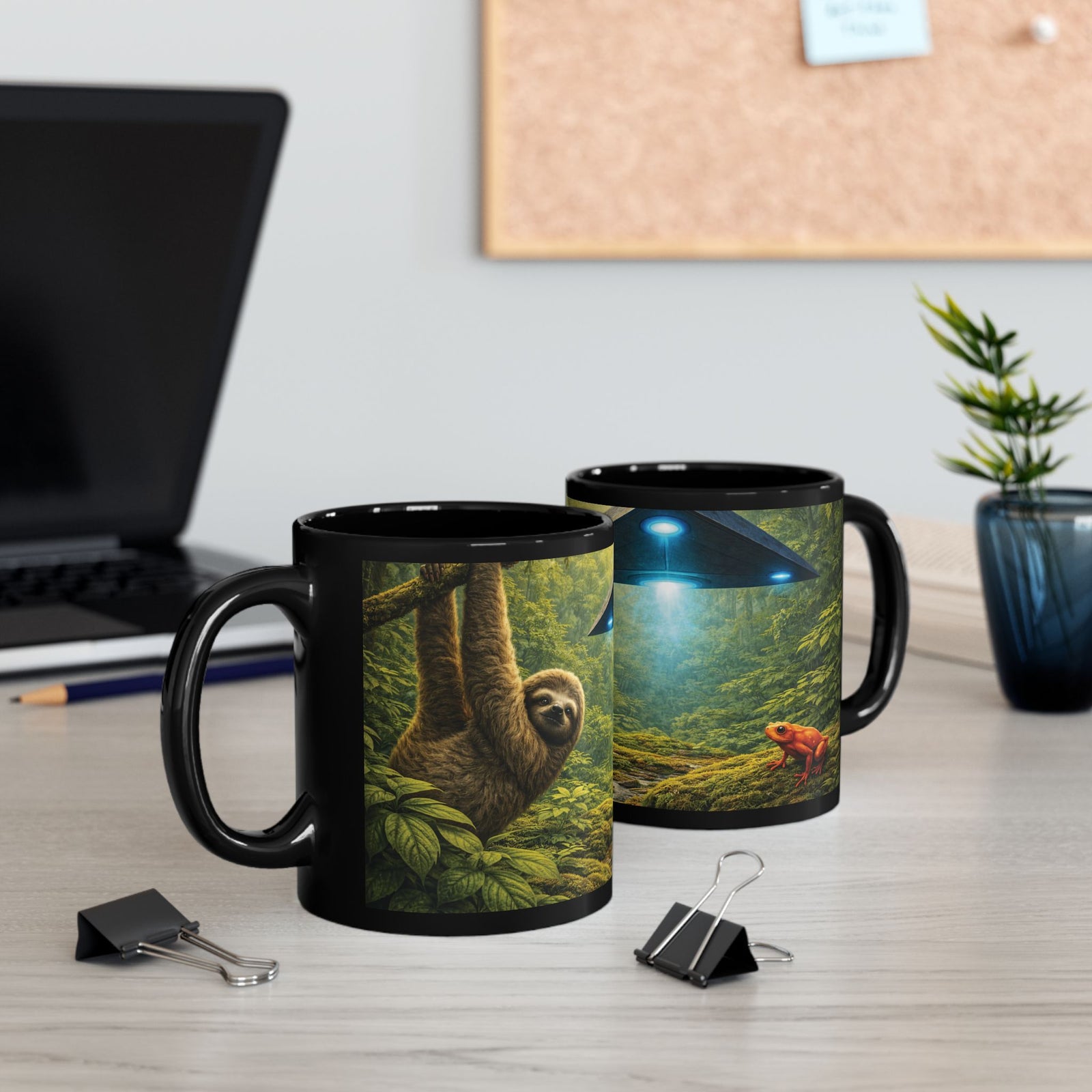 Black Coffee Mug - UFO & Sloth