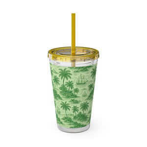 Tropical Tumbler with Straw | 16 oz: Faraway Toile/Green