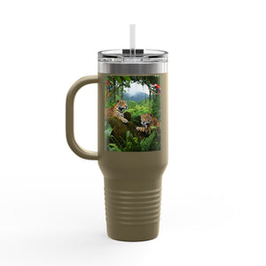 Insulated Travel Mug, 40oz / Jaguars and Parrots - Perfect for Outdoor Adventures