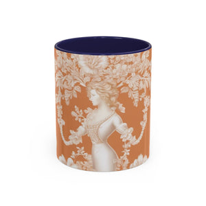 Accent Color Coffee Mug (11, 15oz), Pearl Lady Toile/Melon