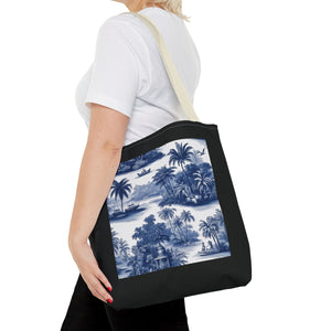 Coastal Toile Tote Bag, Blue — 3 Sizes