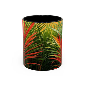 Accent Coffee Mug (11, 15oz), 8 Colors - Red Flame Palm