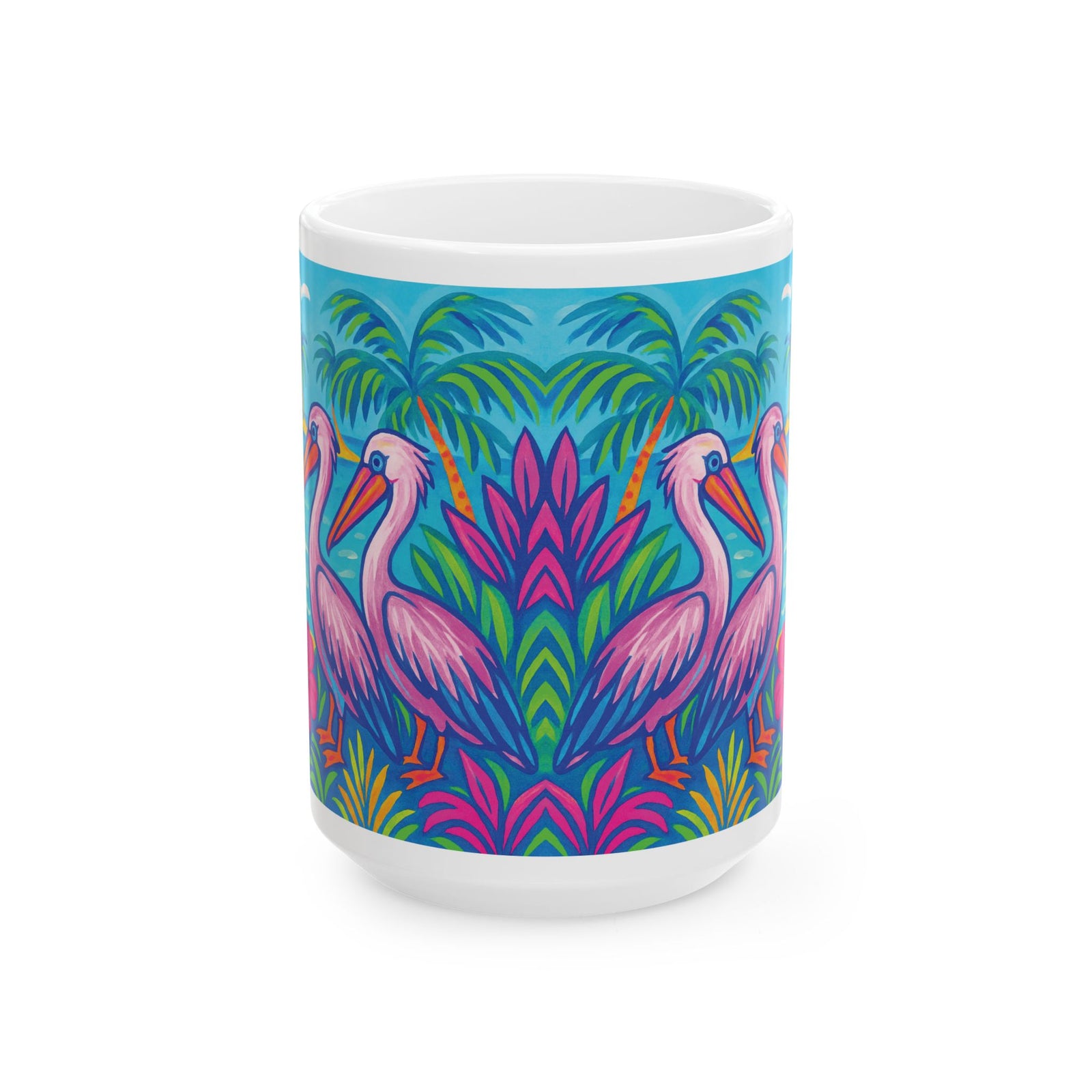 Ceramic White Mug - 11oz & 15oz, / Beach Pelican Party