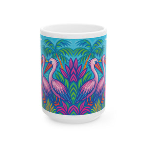 Ceramic White Mug - 11oz & 15oz, / Beach Pelican Party