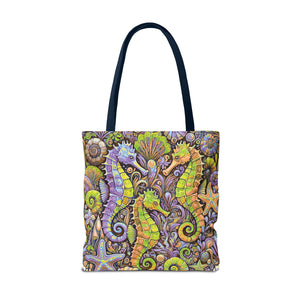 Seahorse Trio Tote Bag, Yellow & Purple - 3 Sizes
