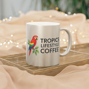 Tropical Metallic Mug, Silver - Tropics Lifestyle Coffee Parrot Logo