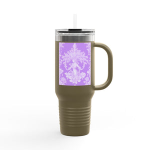 Insulated Travel Mug - 40oz - Perfect for Outdoor Adventures / Pearl Lady Toile/Amethyst