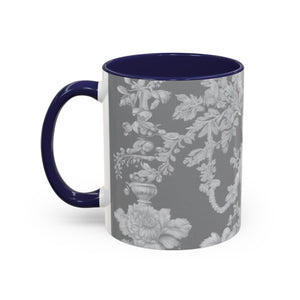 Accent Color Coffee Mug (11, 15oz), Pearl Lady Toile/Slate