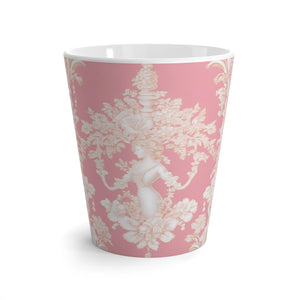 Latte White Mug - Perfect for Coffee Enthusiasts / Pearl Lady Toile, hibiscus pink