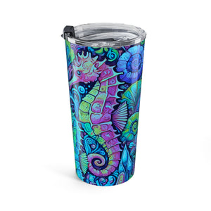 20oz Tumbler — Seahorse Trio Insulated Travel Cup, Turquoise Pop