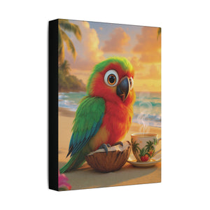 Tropical Beach Canvas - Tiki the Parrot Sunrise Wall Art, Black