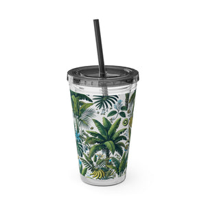 Tropical Tumbler with Straw | 16 oz: More Tropical Palms, White
