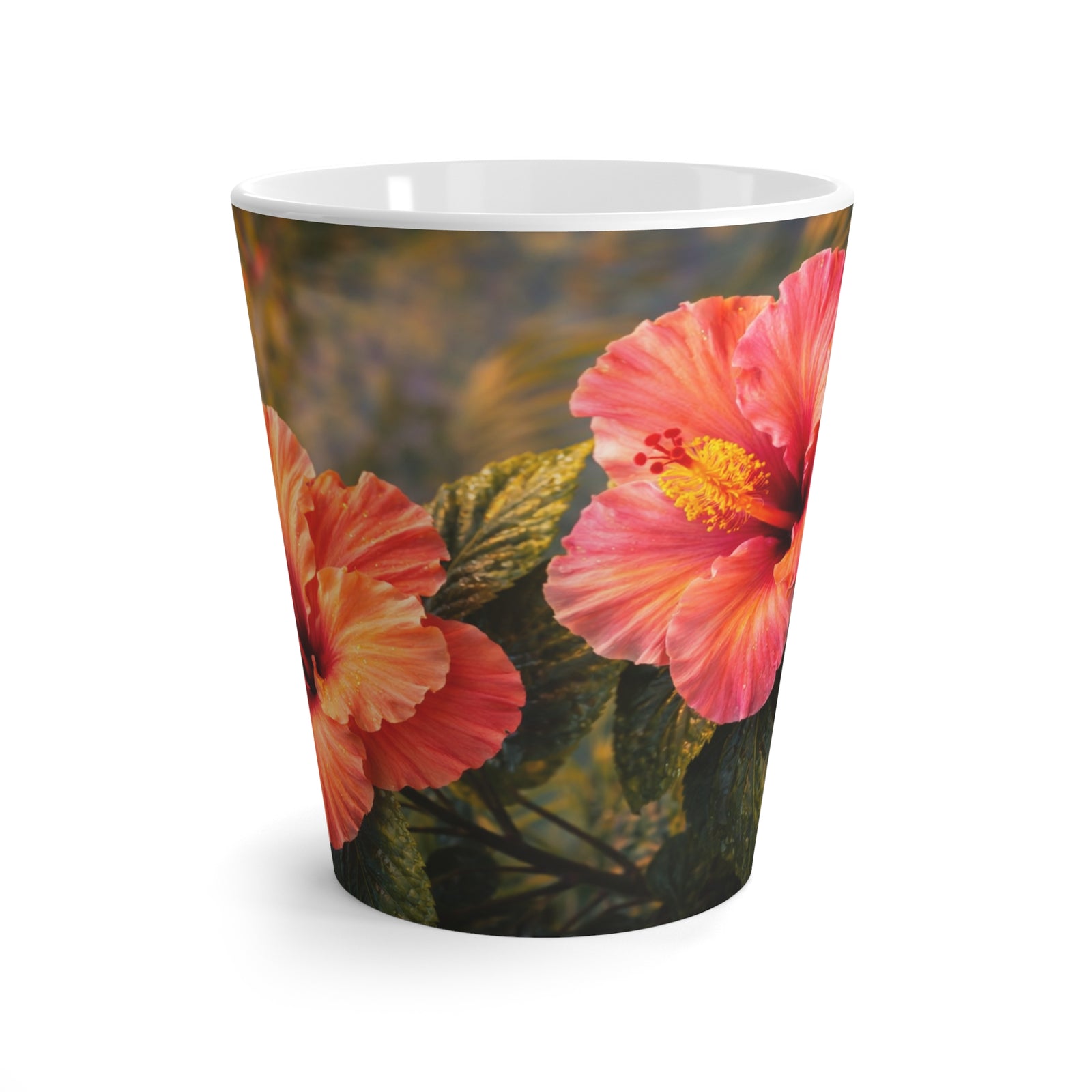 White Latte Mug – Sunset Hibiscus Coffee Cup