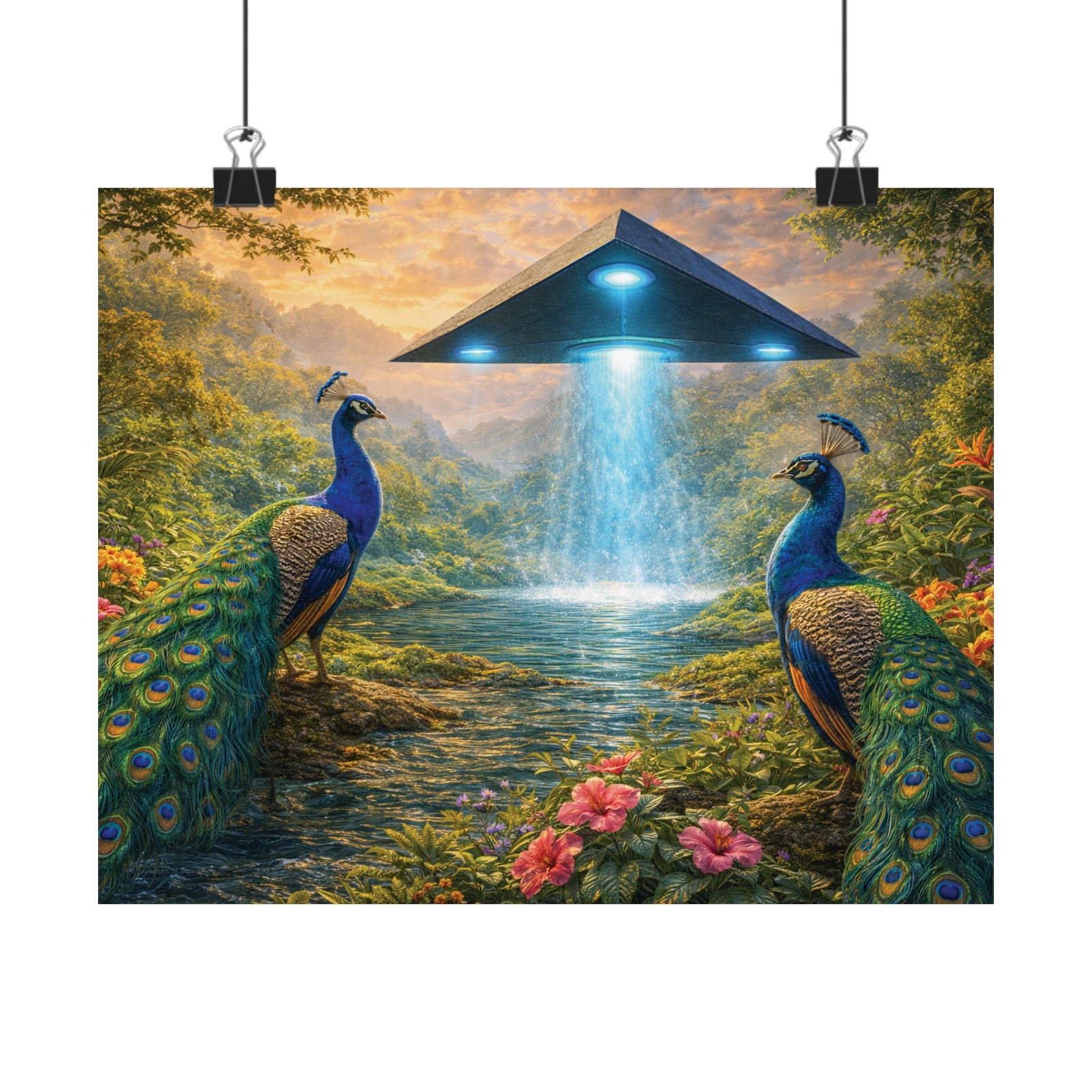 Sci‑Fi Wall Art/Poster ~ UFO and Peacocks