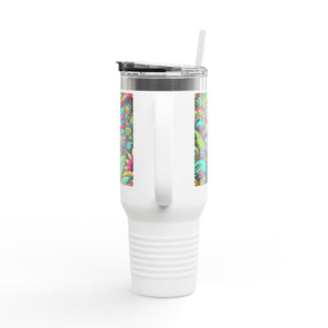 Insulated Travel Mug, 40oz / Rainforest Butterfly Pop - Perfect for Outdoor Adventures