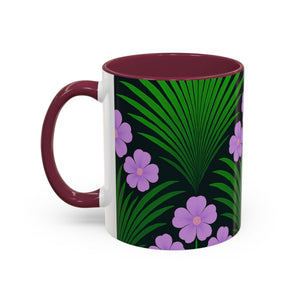 Accent Color Coffee Mug, Many Colors - 11oz & 15oz / Midnight Hibiscus Deco, Purple
