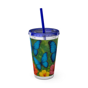 Tropical Tumbler with Straw | 16 oz : Morpho Butterflies Flight