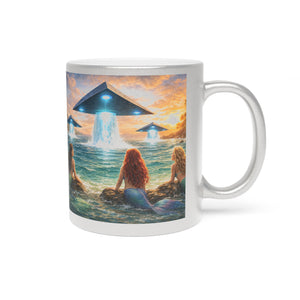 Tropical Metallic Mug, Gold or Silver - UFOs & Mermaids