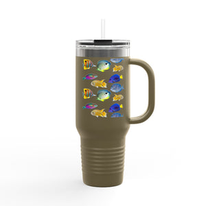 School of Fish/White Insulated Travel Mug - 40oz - Perfect for Outdoor Adventures