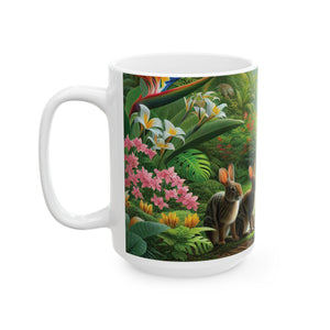 Ceramic White Mug - 11oz & 15oz, Hiding Bunnies