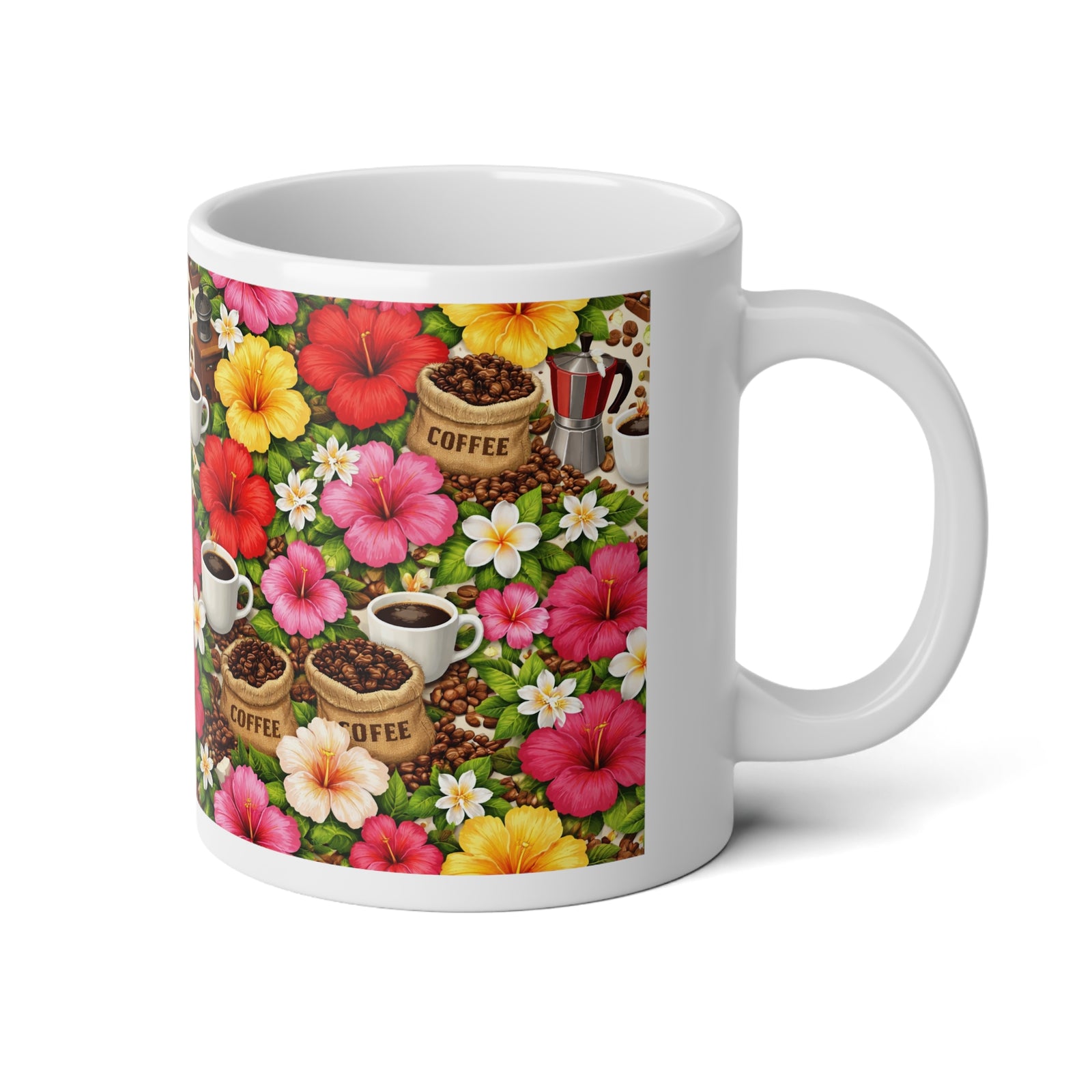20oz Floral Coffee Mug — Tropical Hibiscus Coffee Lover Jumbo Mug