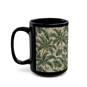 TropicalBlack Mug, 11 & 15 oz – Botanical Palm Mosaic Coffee Cup
