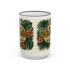 Accent Rim & Handle Coffee Mug — Palm & Bean Coffee Club Logo