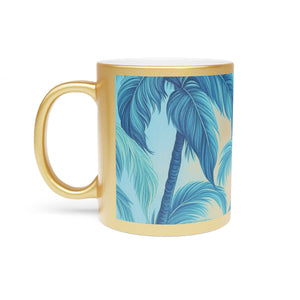 Tropical Metallic Mug, Gold or Silver: Azure Palms