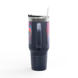 Insulated Travel Mug, 40oz / Peacock Eye Feather, Magenta - Perfect for Outdoor Adventures