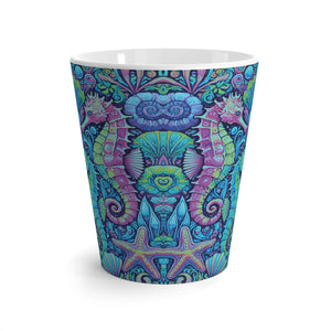 Latte White Mug - Seahorses, Turquoise Pop